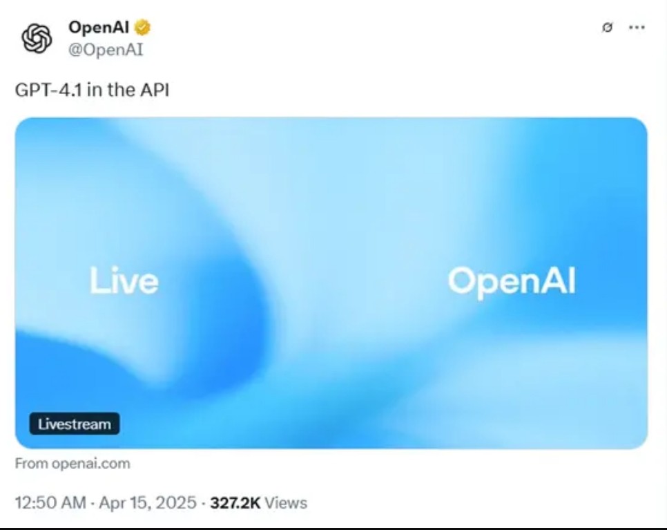 OpenAI发布GPT-4.1，性能暴涨、支持100万tokens上下文